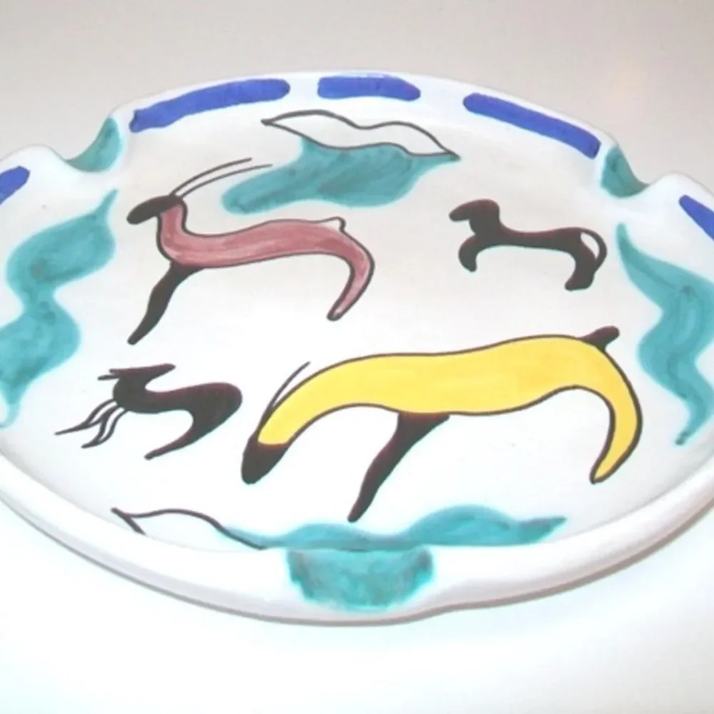 Mid Century Large Scale Antelope Gazelle Colorful Ceramic Ashtray Made in Italy